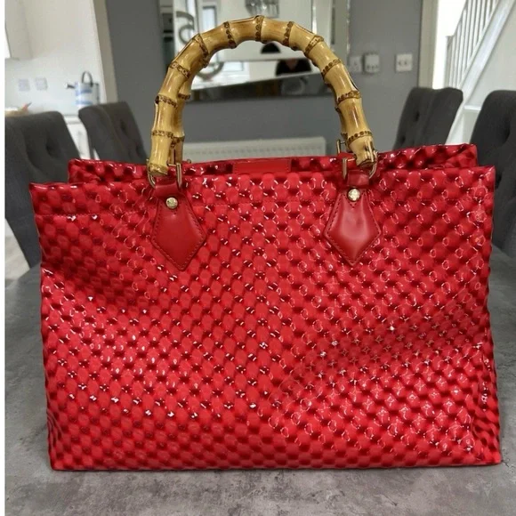 Rare Vivienne Westwood Red Quilted Patent Leather Tote with Bamboo Handles! - Picture 13 of 17